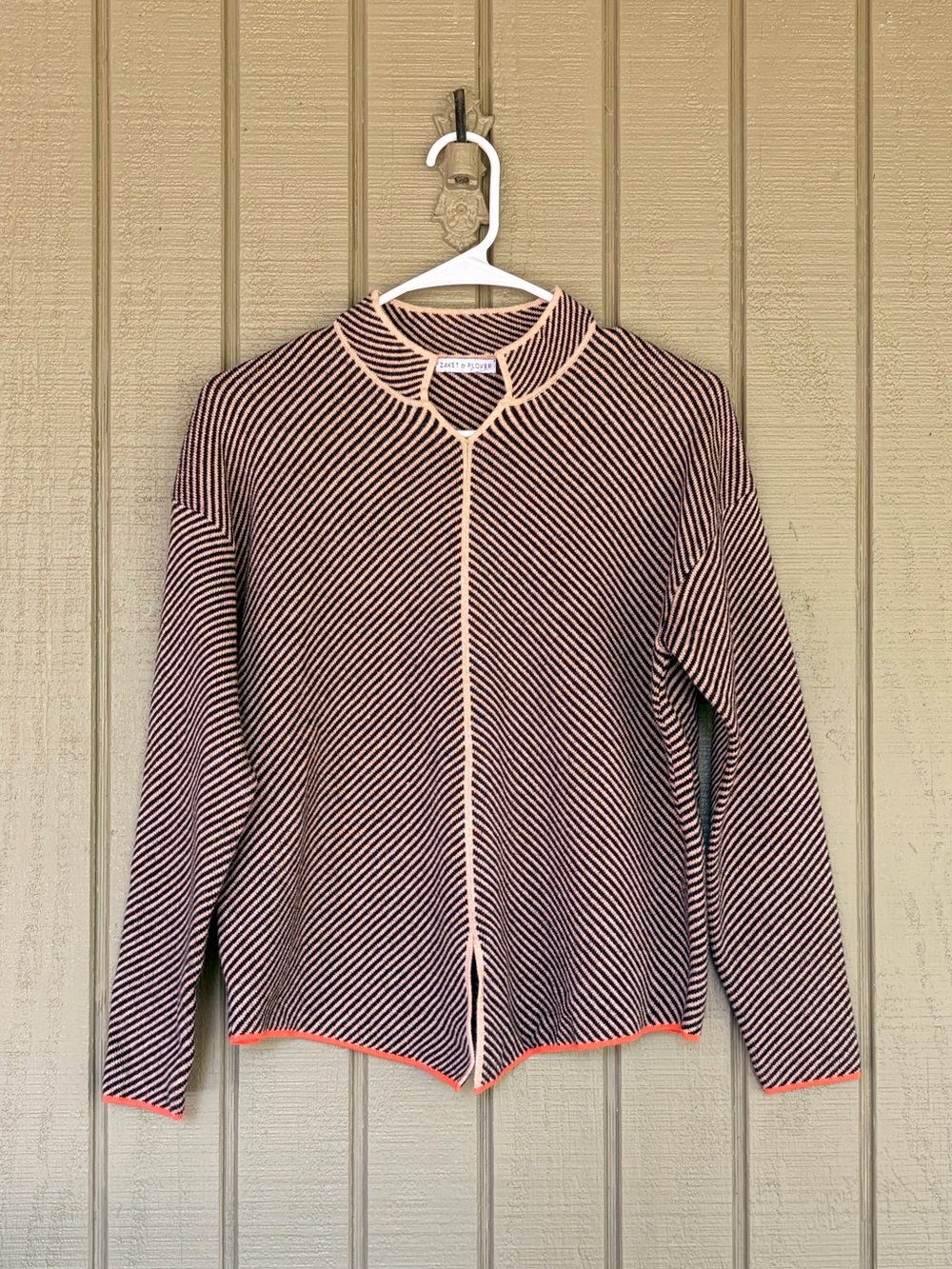ZAKET & PLOVER Cotton Cashmere Striped Split Keyhole Neck Sweater Size XS EUC